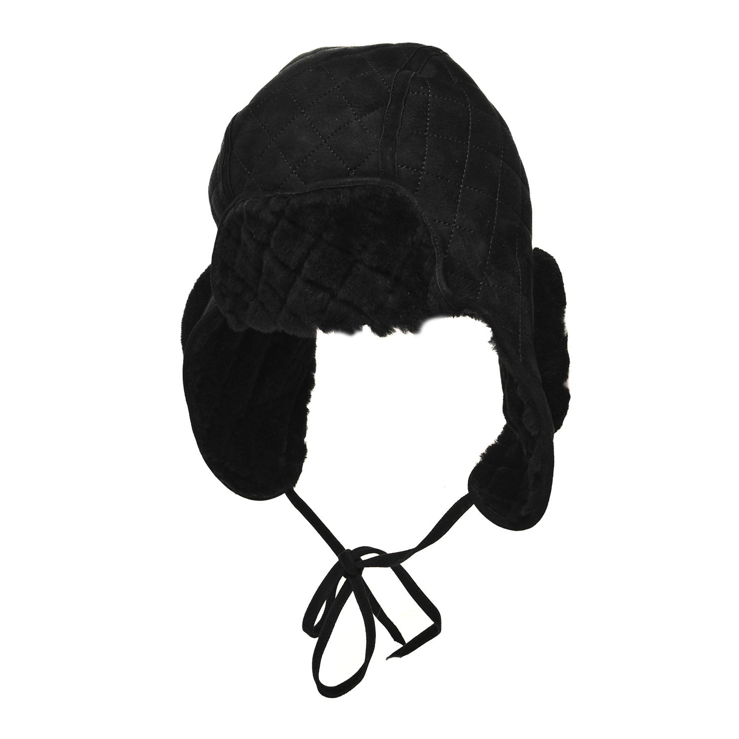 Lambskin Shearling Quilted Hat Black White