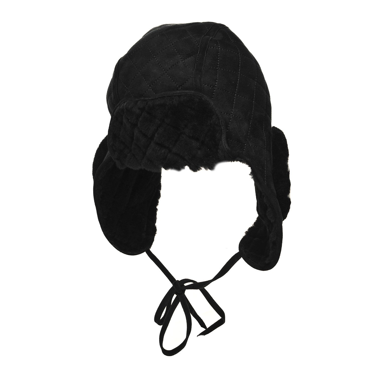 Chanel Lambskin Shearling Quilted Hat Black White 1 of 8