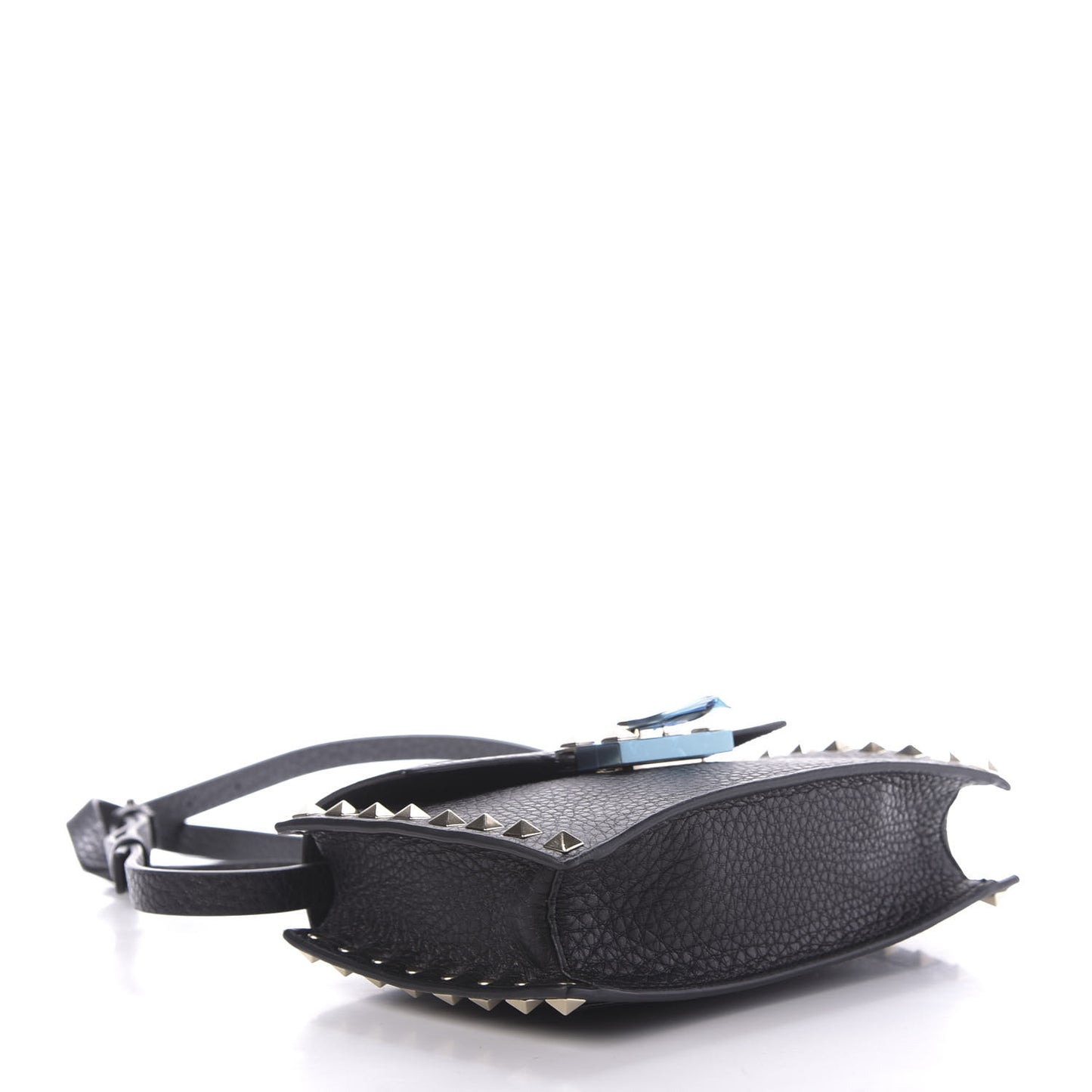 Pebbled Calfskin Small Rockstud Overlay Flap Shoulder Bag Black