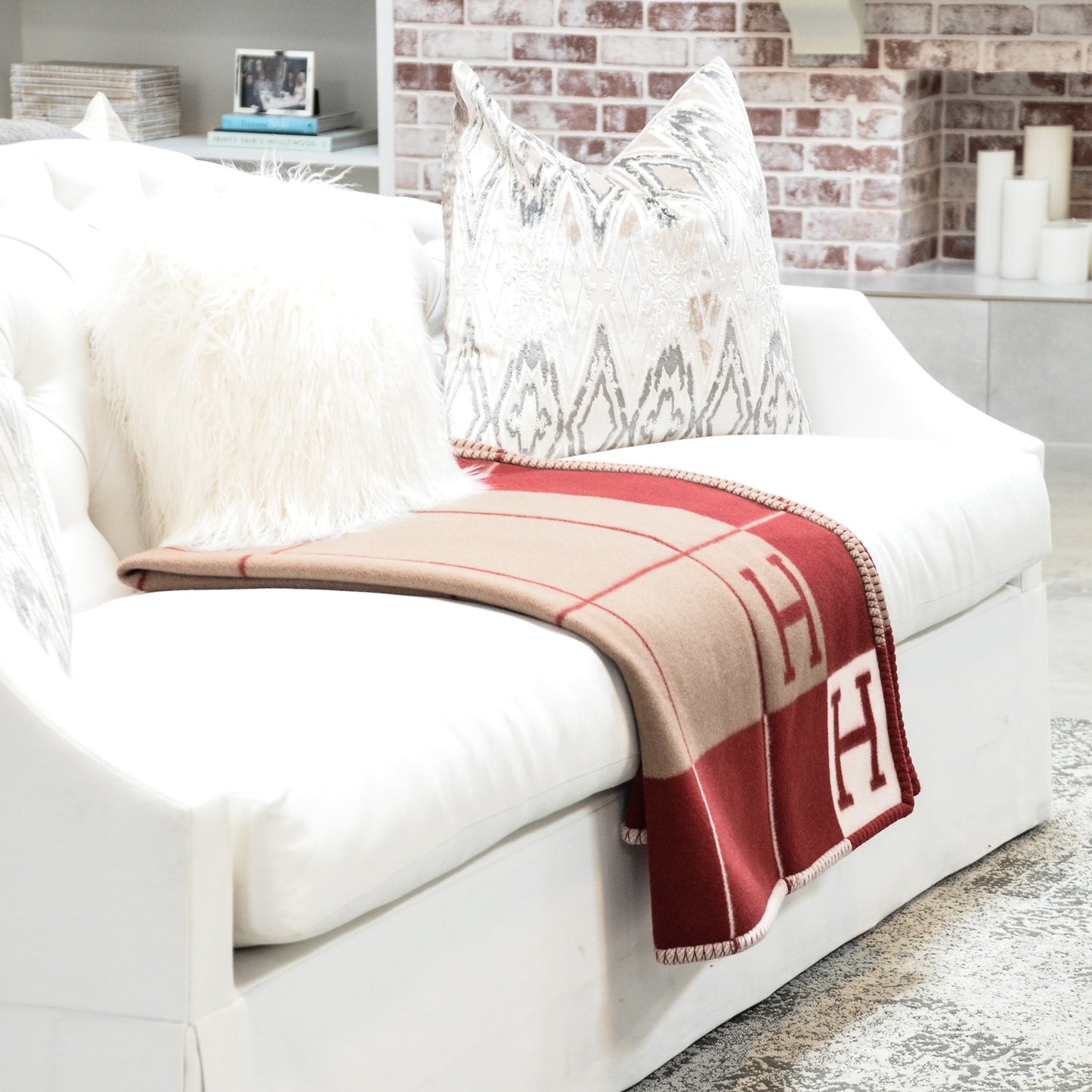 Wool Cashmere Avalon III Blanket Ecru Rouge H