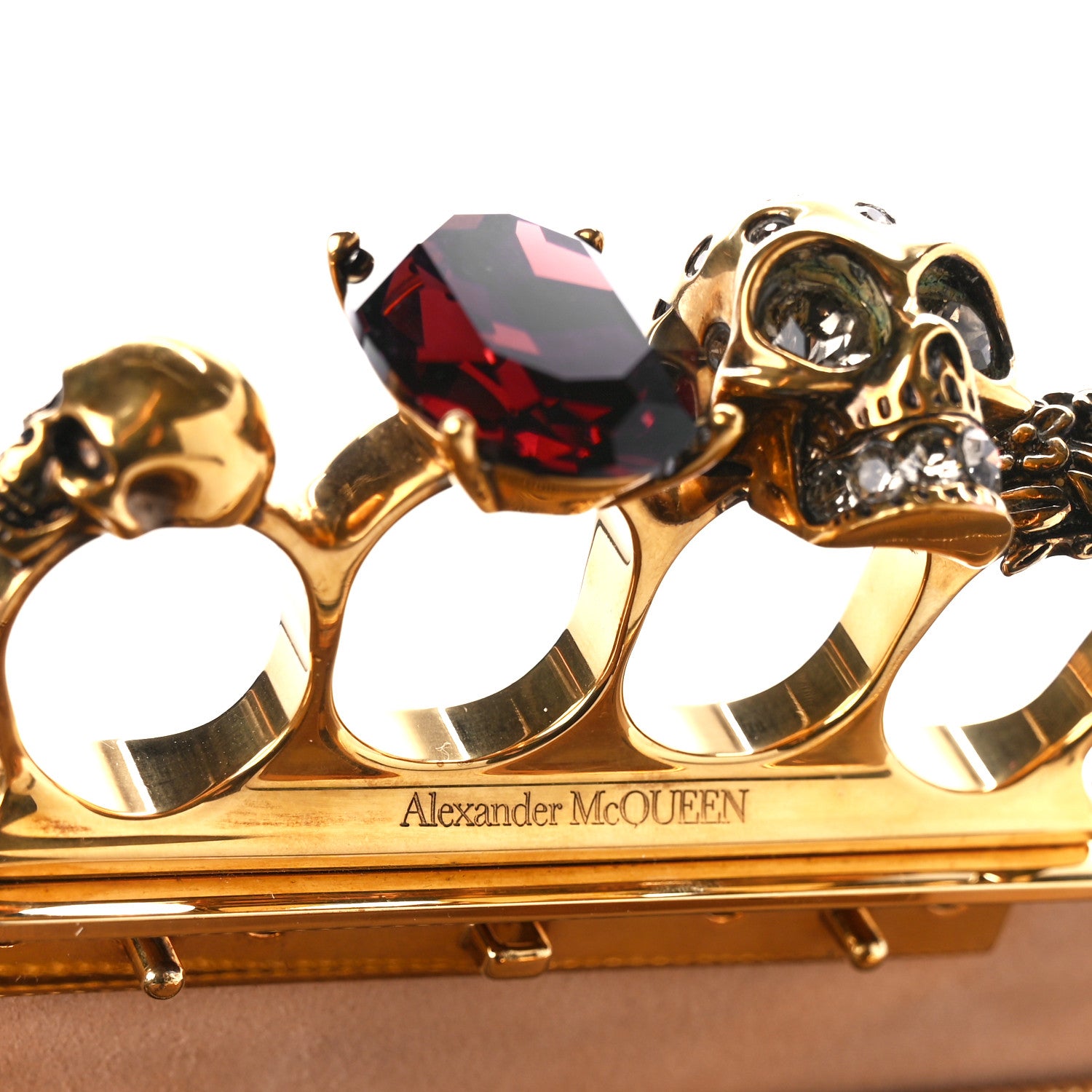 Alexander McQueen Calfskin Crocodile Embossed Knuckle Flat Clutch Burgundy 8 of 11