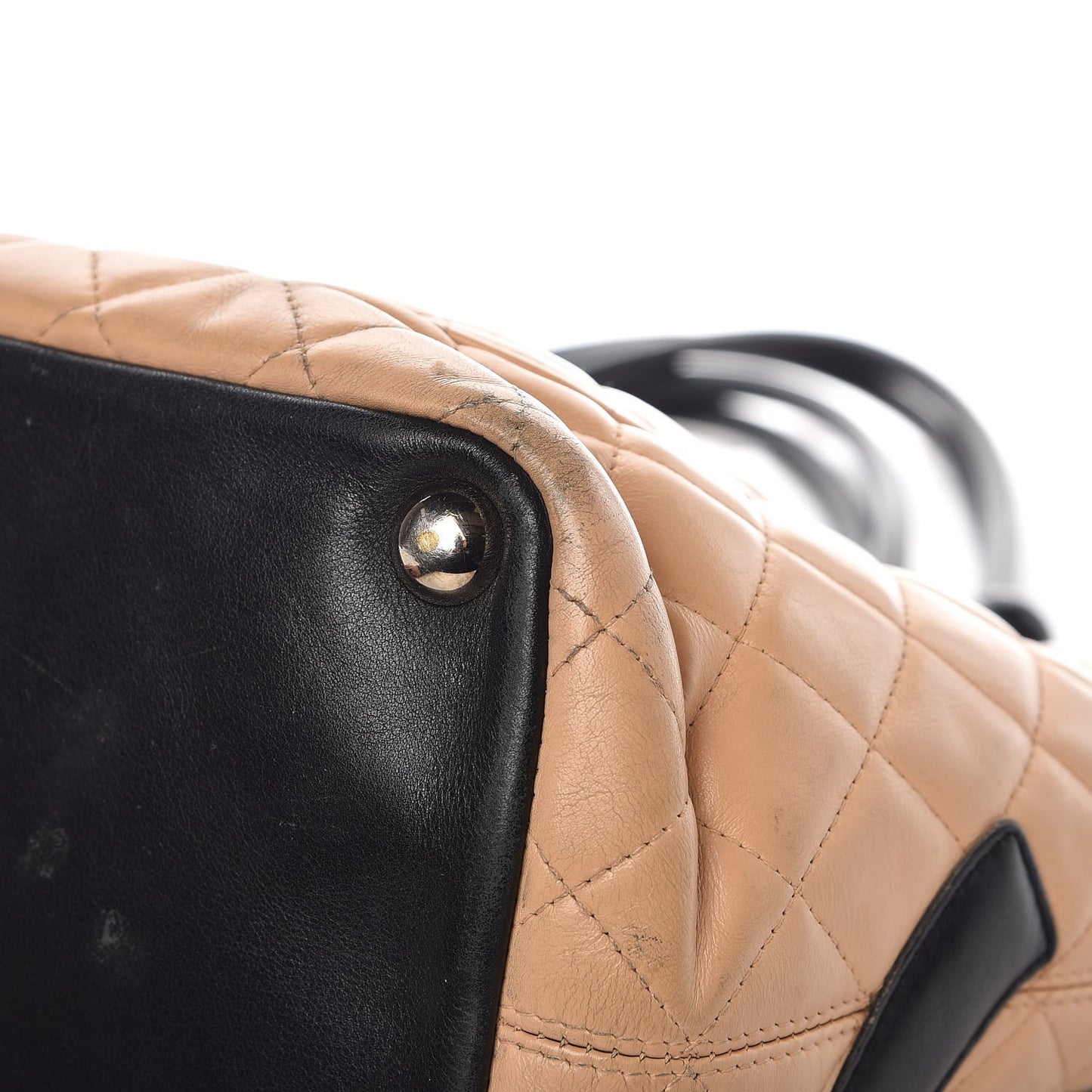 Calfskin Quilted Large Cambon Tote Beige Black