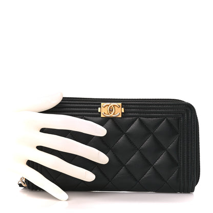 Chanel Lambskin Quilted Boy Long Zip Around Wallet Black 2 of 11