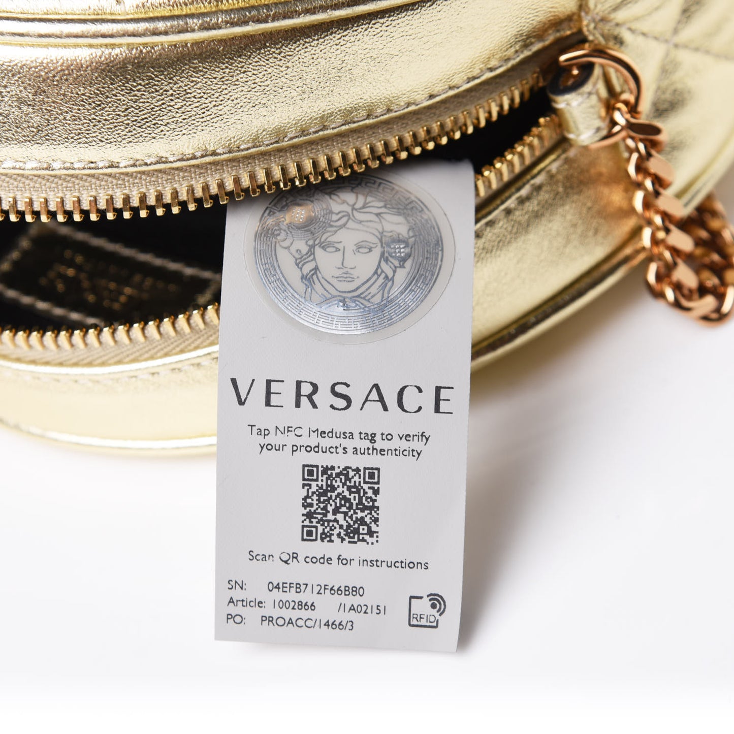 Metallic Nappa Quilted La Medusa Round Camera Bag Gold