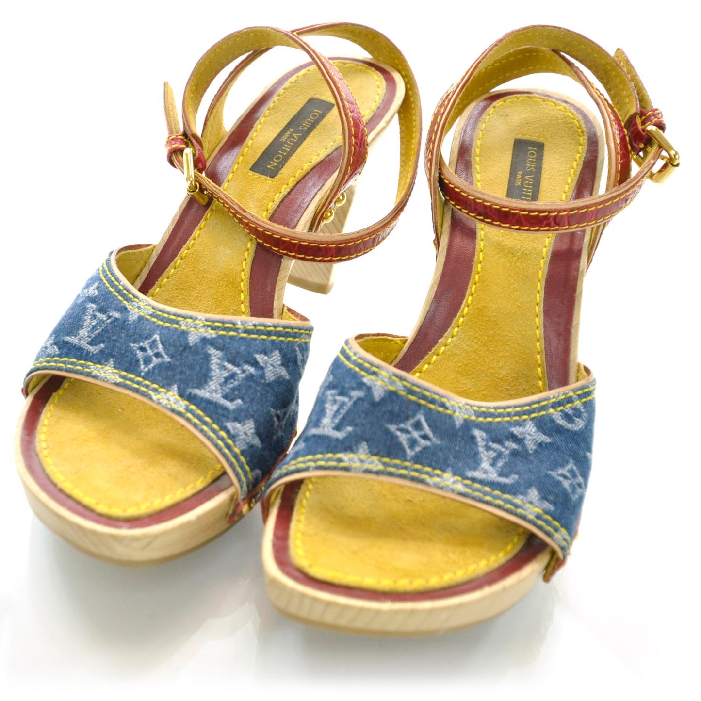 Monogram Denim Sandal Wooden Heels 35.5