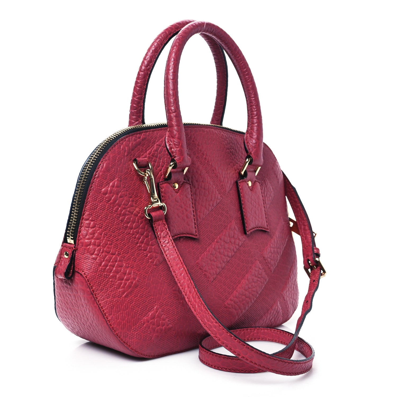 Burberry Heritage Grain Check Embossed Small Orchard Bowling Bag Military Red 3 of 12