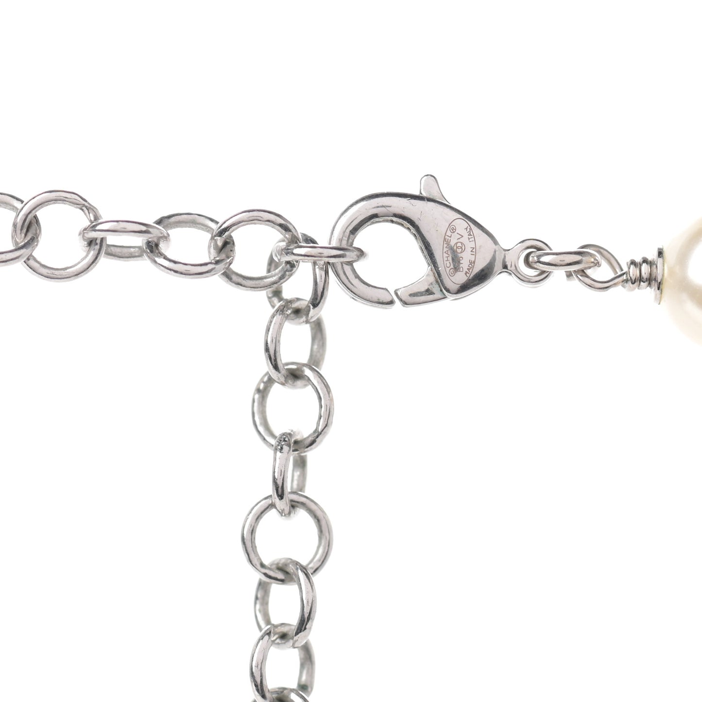 Crystal Pearl CC Long Necklace Silver