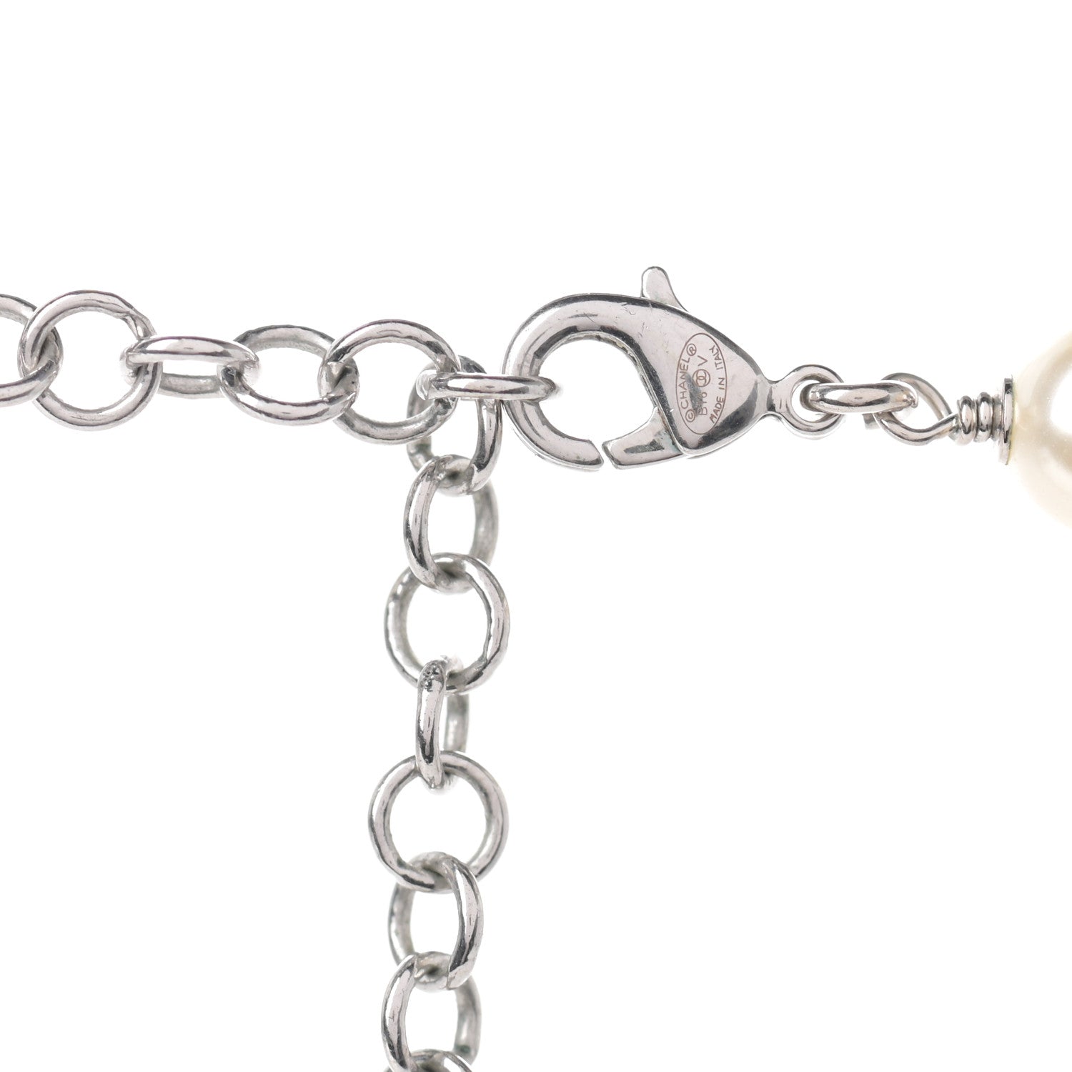 Chanel Crystal Pearl CC Long Necklace Silver 4 of 4