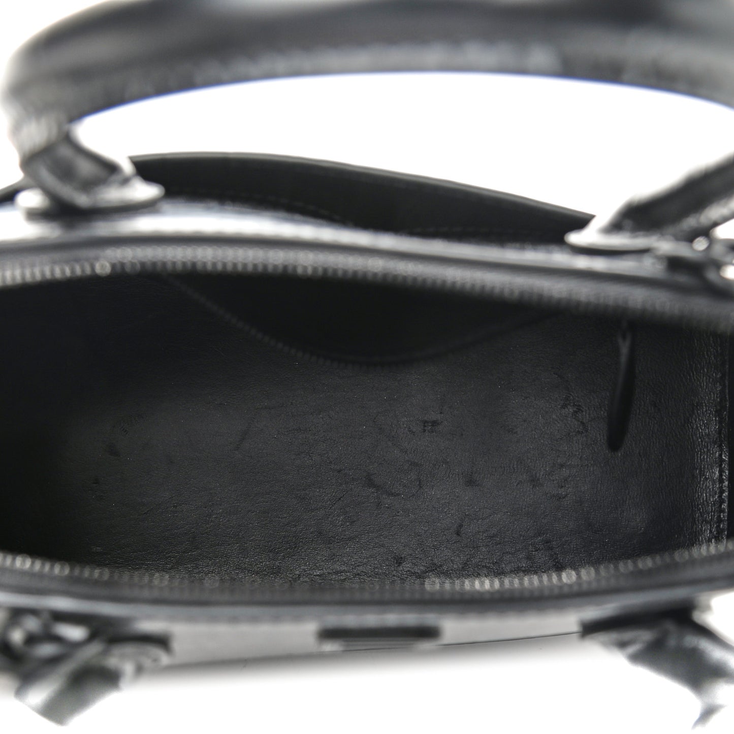Calfskin Crocodile Embossed S Rivet Ville Top Handle Bag Black