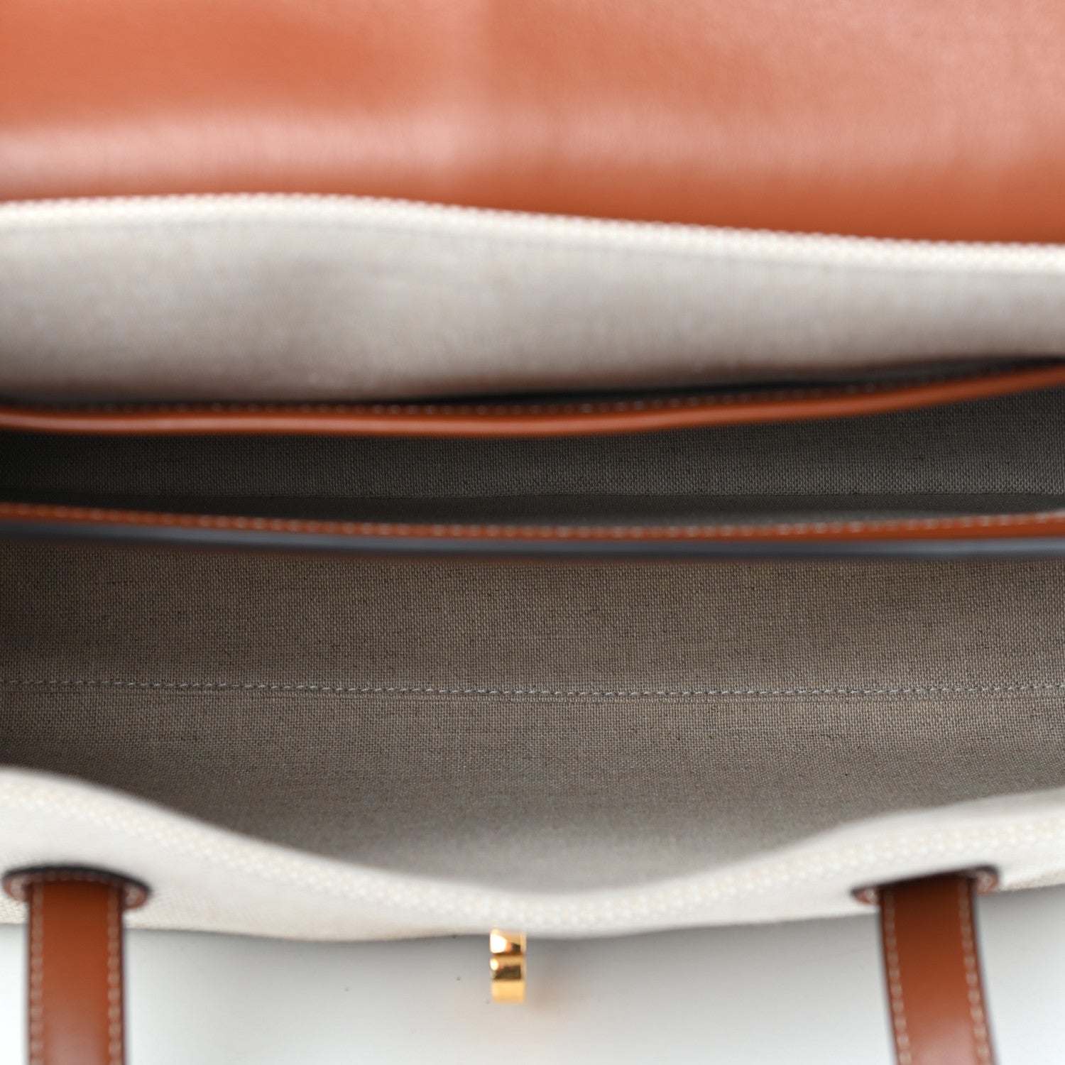 Celine Canvas Calfskin Medium Soft 16 Top Handle Bag Tan White 5 of 8