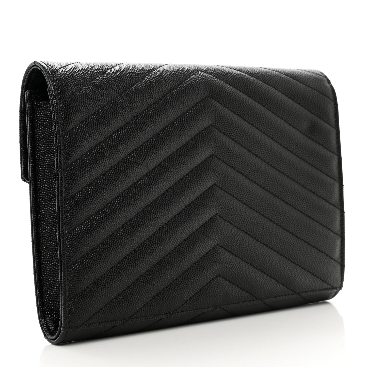 Grain De Poudre Matelasse Chevron Monogram Envelope Clutch Black