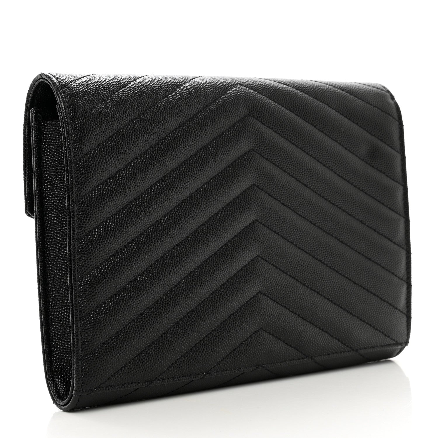 Saint Laurent Grain De Poudre Matelasse Chevron Monogram Envelope Clutch Black 3 of 8
