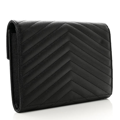 Saint Laurent Grain De Poudre Matelasse Chevron Monogram Envelope Clutch Black 3 of 8