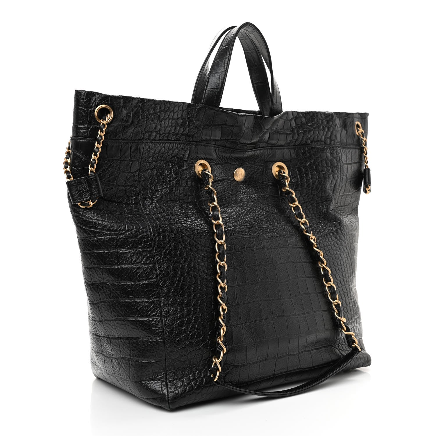 Chanel Calfskin Crocodile Embossed Large Cocodile Shopping Tote Black 3 of 10
