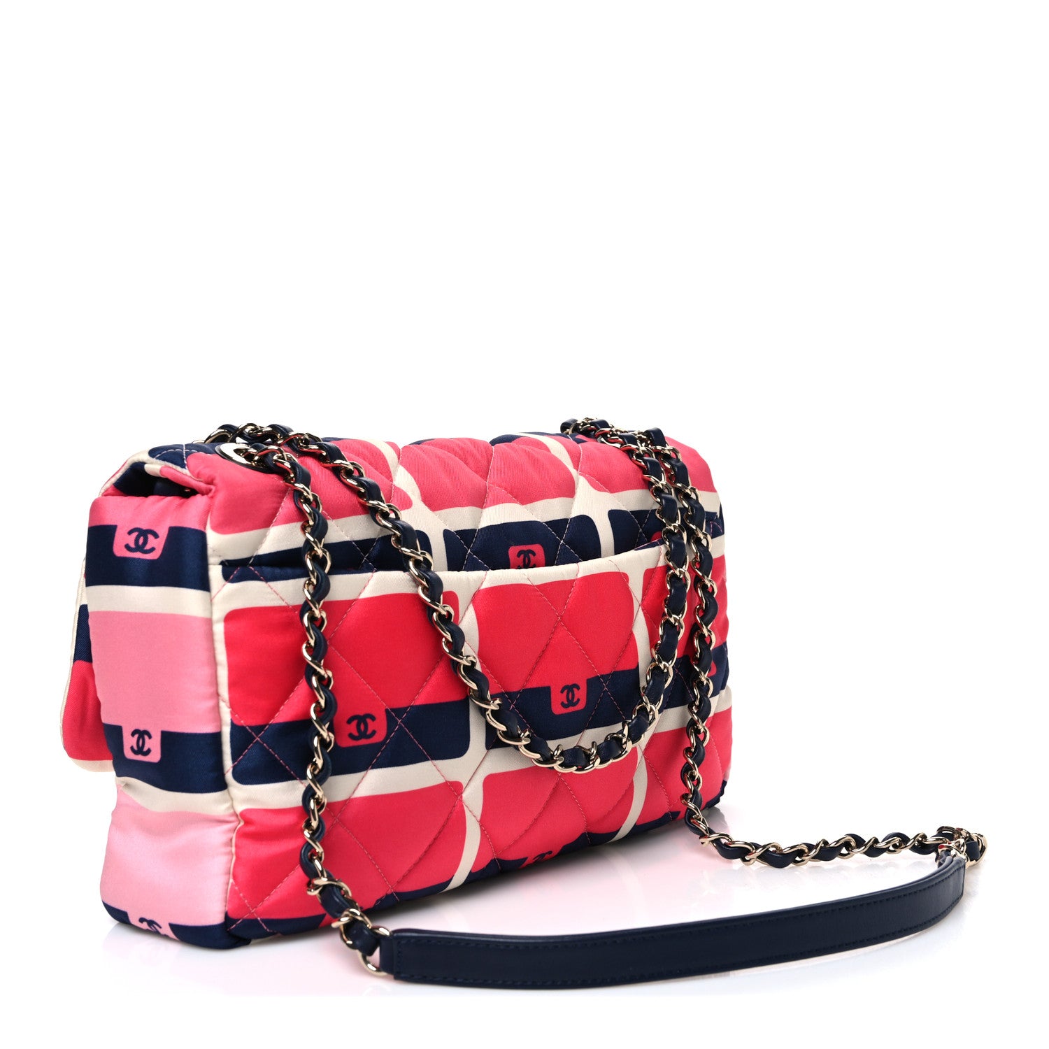 Chanel Nylon Printed Medium Flap Pink Navy White 3 of 10