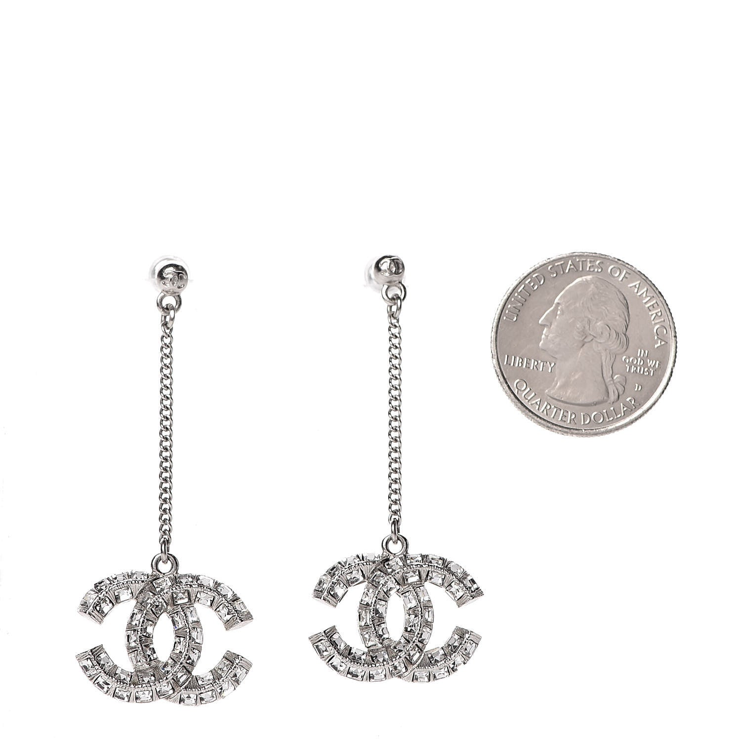 Chanel Baguette Crystal CC Dangle Earrings Silver 2 of 5