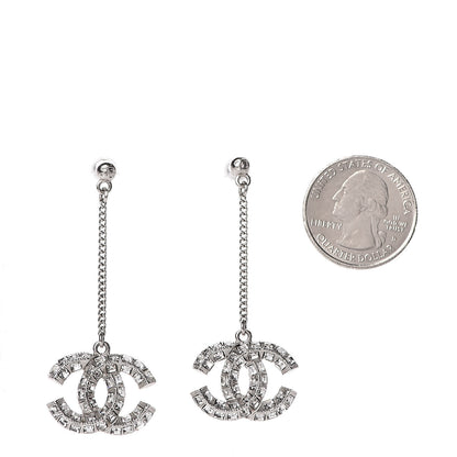 Chanel Baguette Crystal CC Dangle Earrings Silver 2 of 5