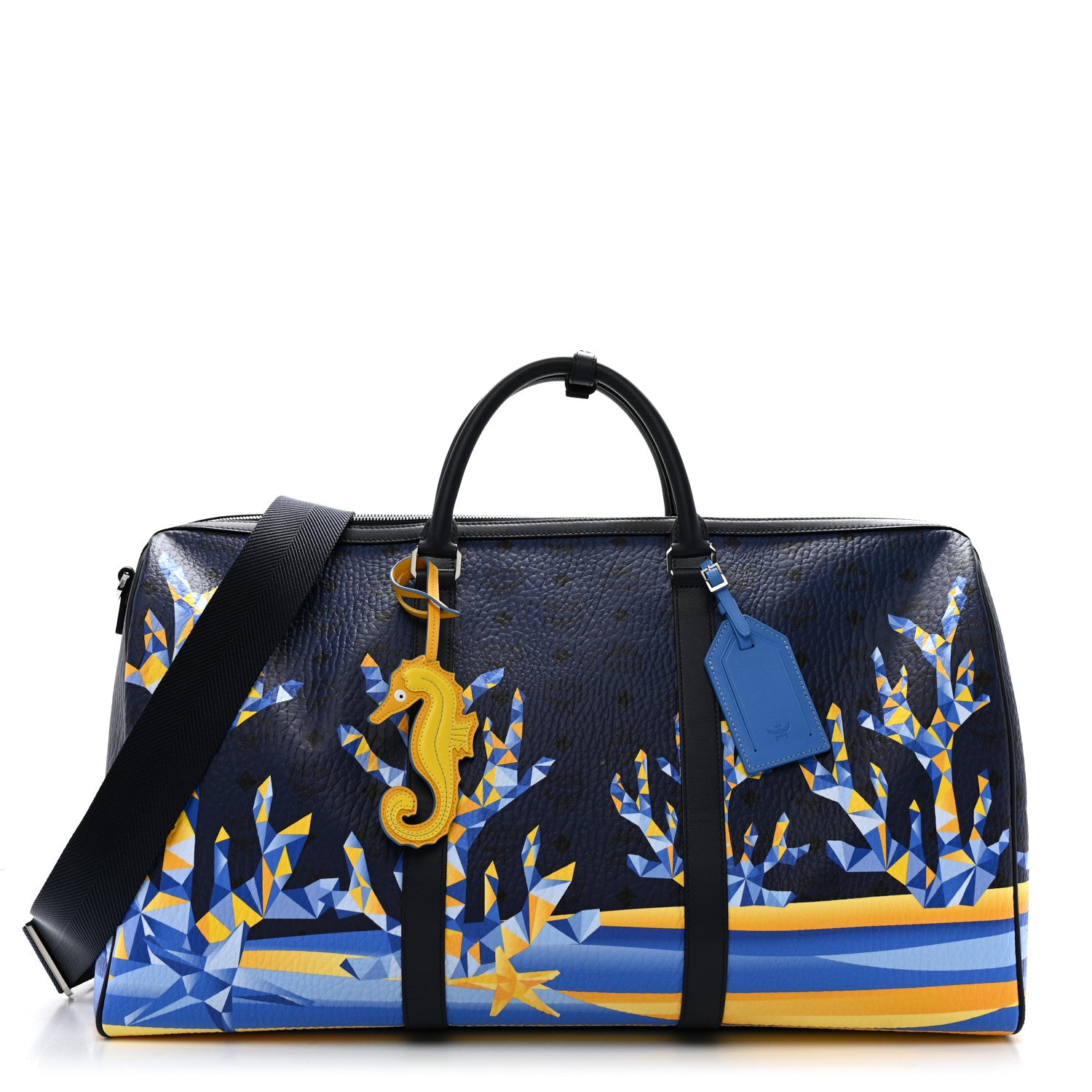 MCM Visetos Cubic Coral X-Large Ottomar Weekender Duffle Bag Navy Blazer 1 of 12