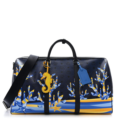 MCM Visetos Cubic Coral X-Large Ottomar Weekender Duffle Bag Navy Blazer 1 of 12