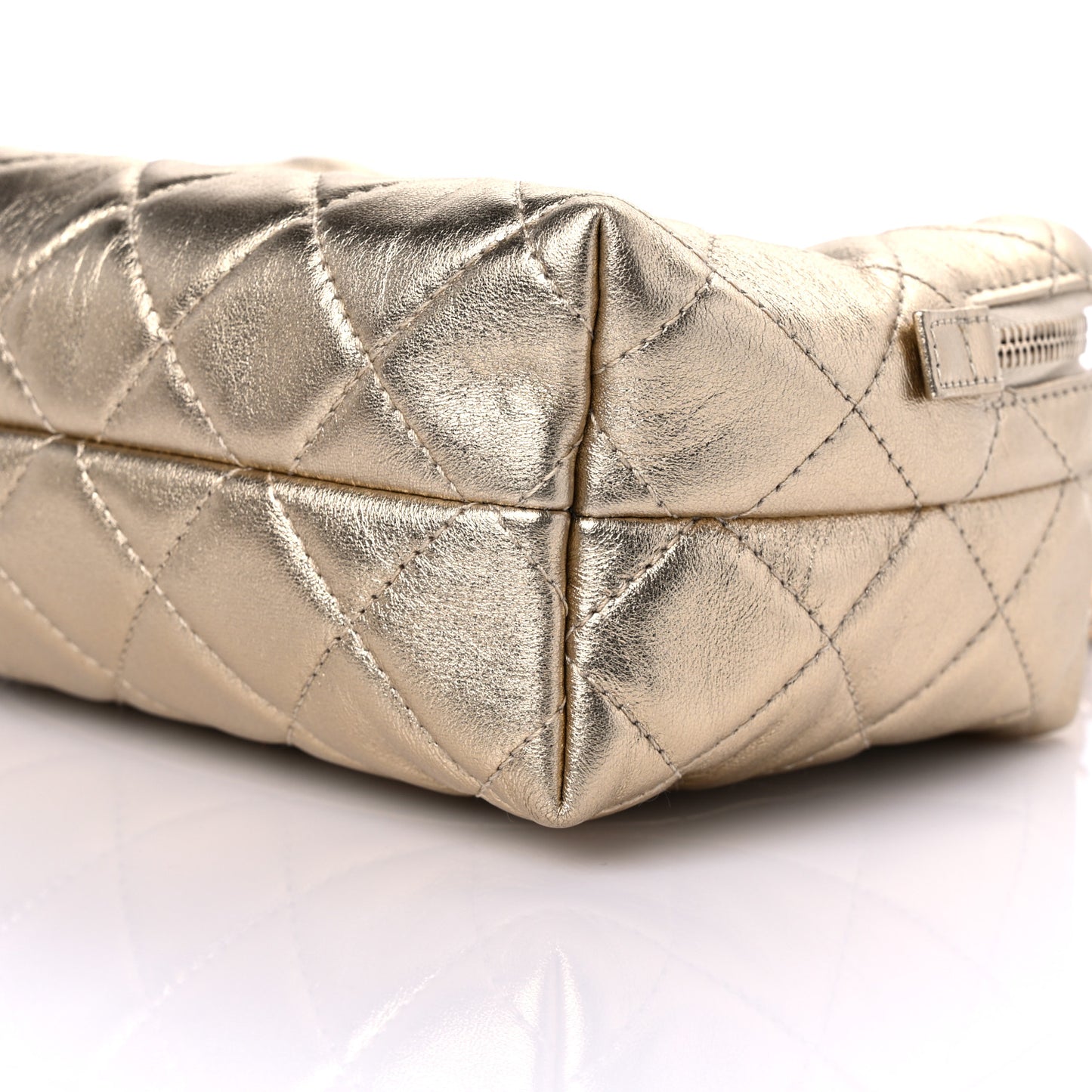 Metallic Lambskin Quilted Mini Bowling Bag Gold