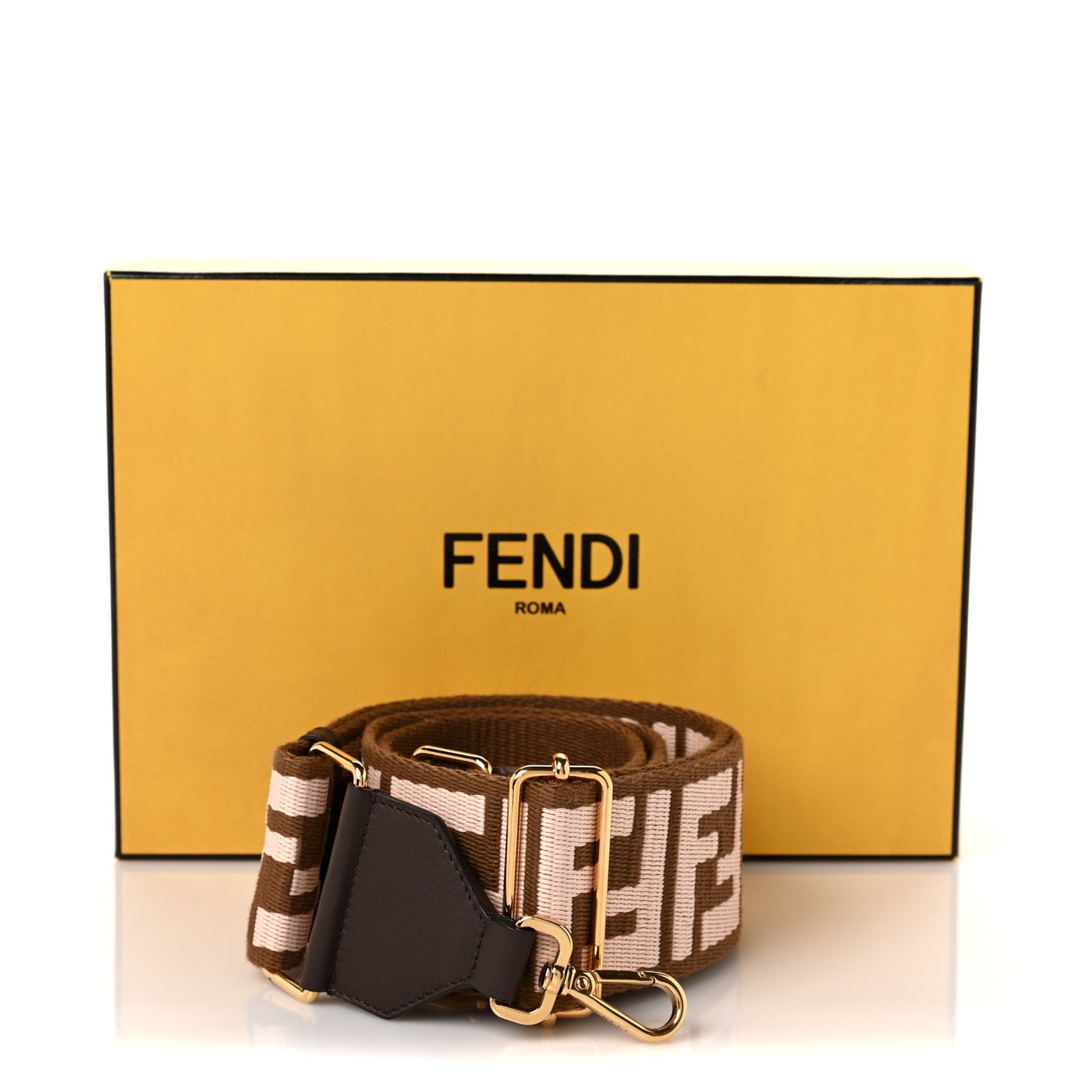 Ribbon Vitello Century FF 1974 Embroidered Adjustable Strap You Fango Rosa Confetto Chocolate