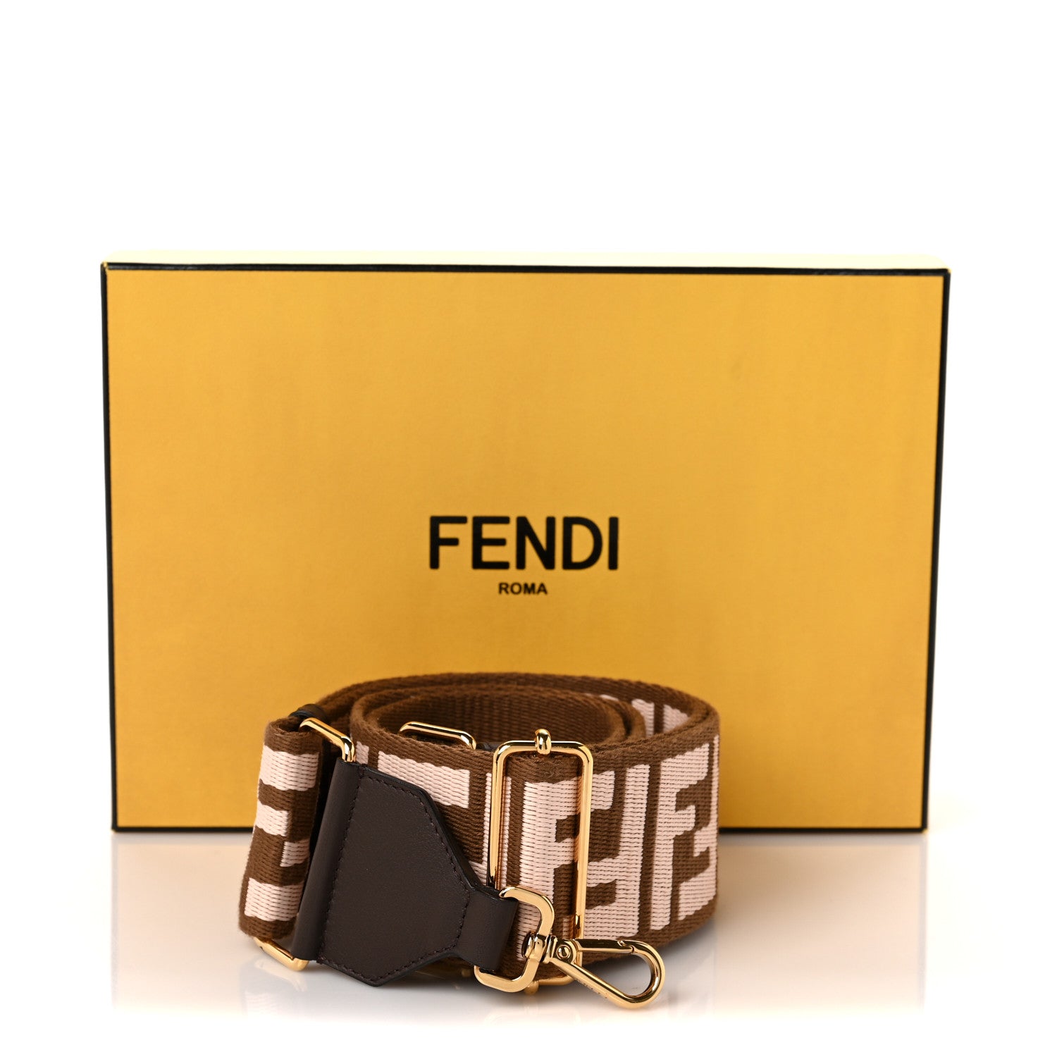 Fendi Ribbon Vitello Century FF 1974 Embroidered Adjustable Strap You Fango Rosa Confetto Chocolate 5 of 5
