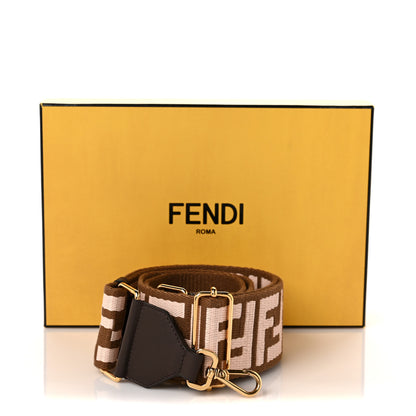 Fendi Ribbon Vitello Century FF 1974 Embroidered Adjustable Strap You Fango Rosa Confetto Chocolate 5 of 5
