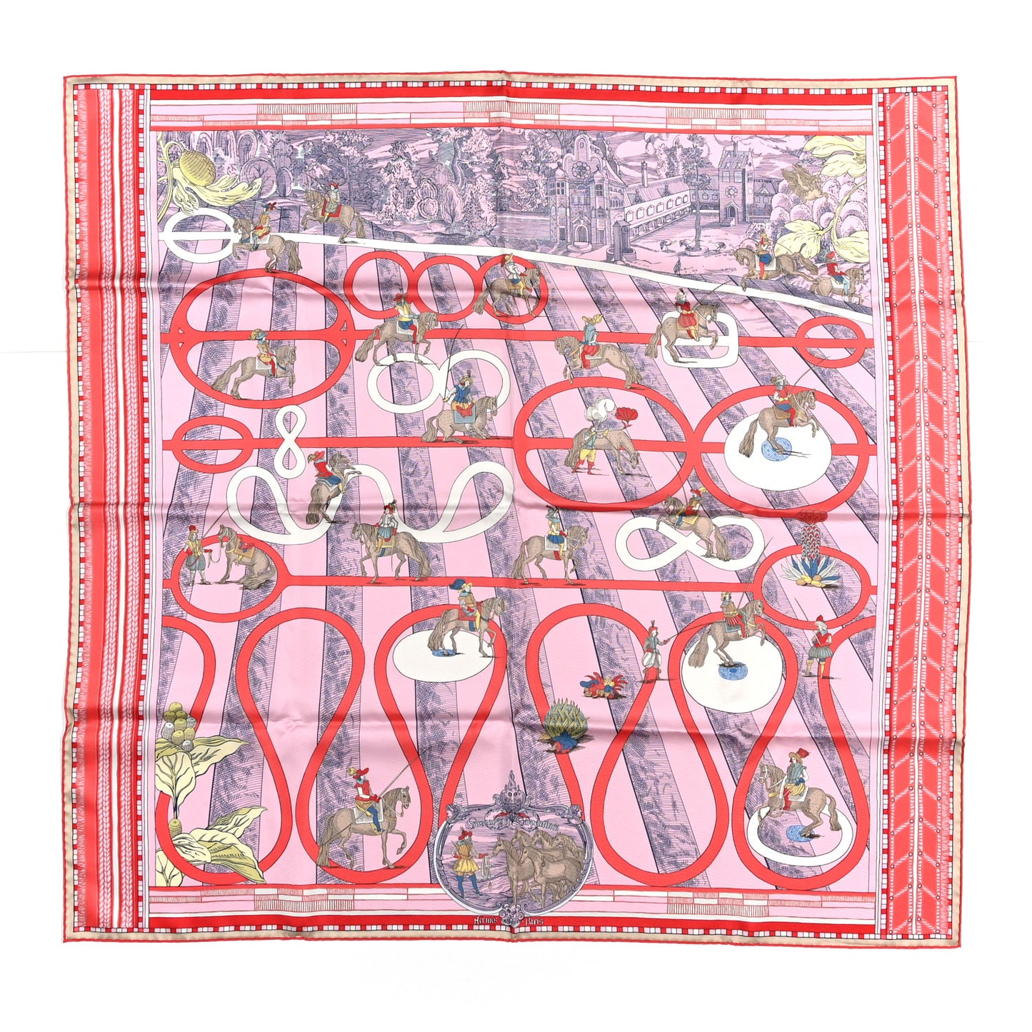 Silk Passades et Serpentines Double Face Scarf 90 Rose Bleu Beige