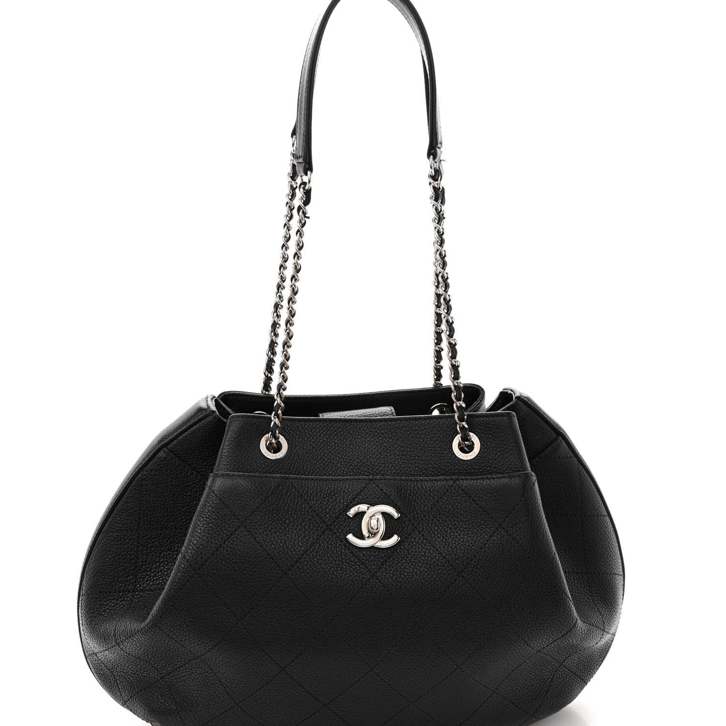 Grained Calfskin Stitched Accordion Shoulder Bag Black