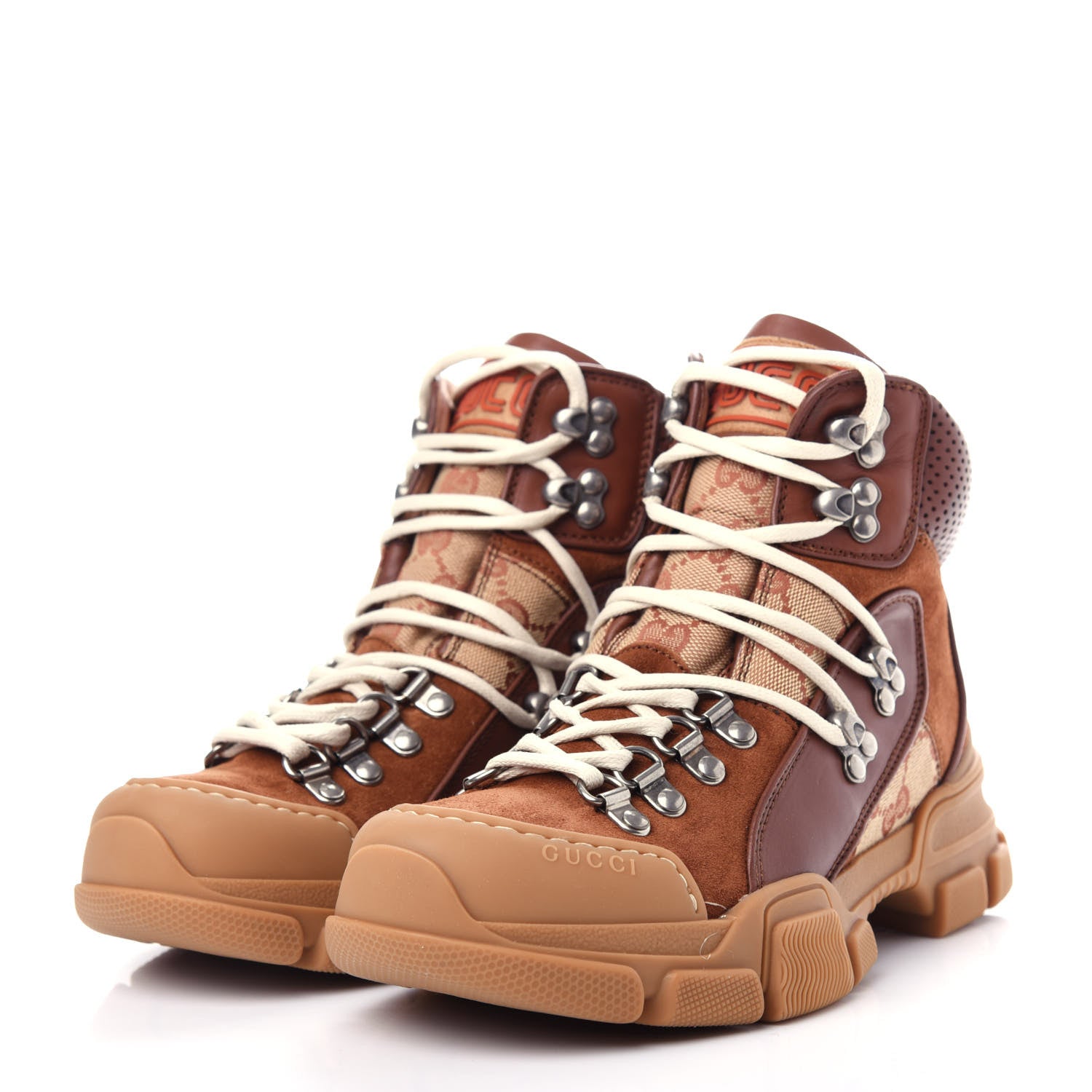 Gucci X SEGA Suede Calfskin GG Monogram Womens Flashtrek High-Top Sneakers 35.5 New Cuir Beige Ruggine 3 of 11