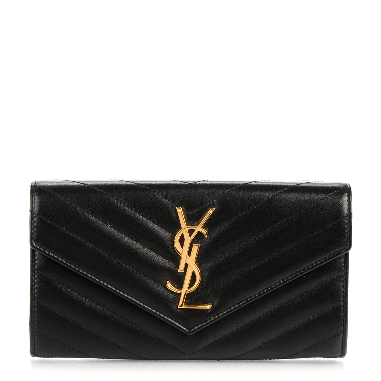 Saint Laurent Lambskin Matelasse Chevron Large Monogram Wallet Black 1 of 8