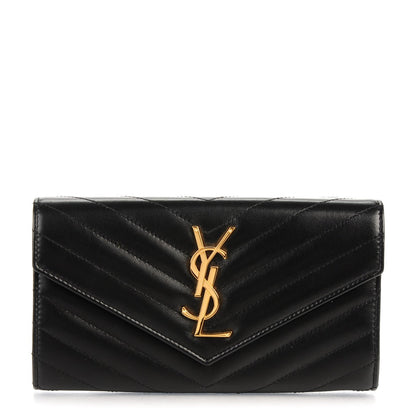 Saint Laurent Lambskin Matelasse Chevron Large Monogram Wallet Black 1 of 8