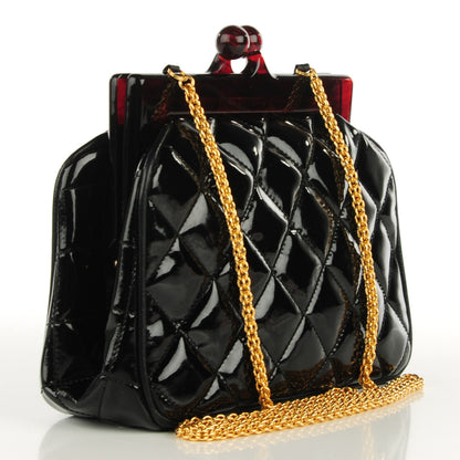 Chanel Patent Quilted Bijoux Chain Kiss Lock Frame Evening Bag Black 3 of 7