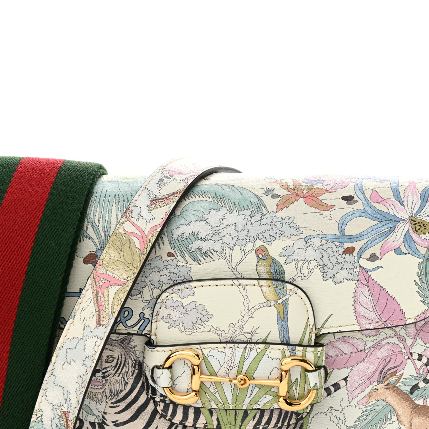 New Shangai Calfskin Tiger Savanah Web Mini Horsebit 1955 Shoulder Bag Chalky White Multicolor