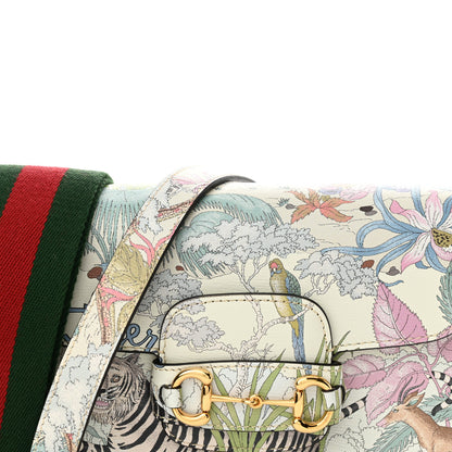 Gucci New Shangai Calfskin Tiger Savanah Web Mini Horsebit 1955 Shoulder Bag Chalky White Multicolor 8 of 16