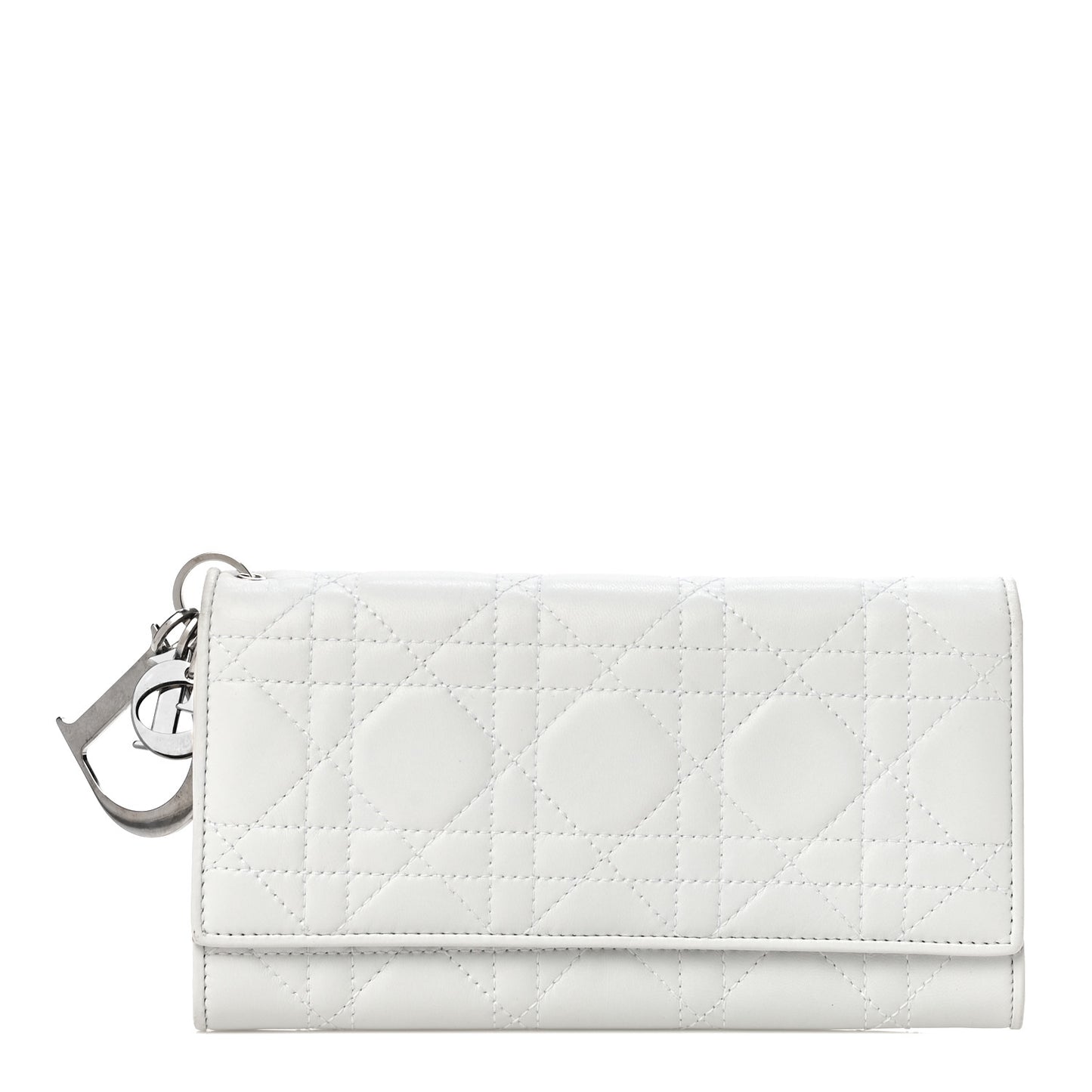 Lambskin Cannage Lady Dior Charm Wallet White
