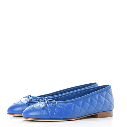Chanel Caviar Quilted CC Cap Toe Ballerina Flats 38 Bright Blue 3 of 10