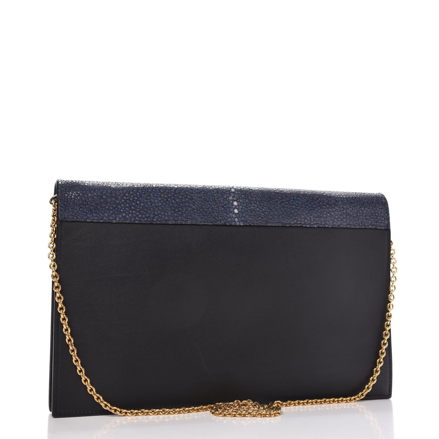 Stingray Calfskin Clutch on a Chain Navy
