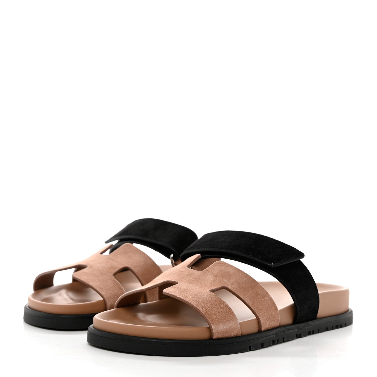 Hermes Suede Goatskin Womens Chypre Sandals 36 Rose Perle Black 3 of 9