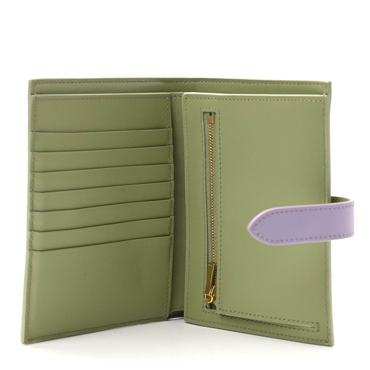 Grained Calfskin Medium Multifunction Strap Wallet Sage Lilas