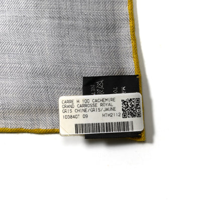 Hermes Cashmere Silk Grand Carrosse Royal Scarf 100 Gris Chine Gris Jaune 4 of 6