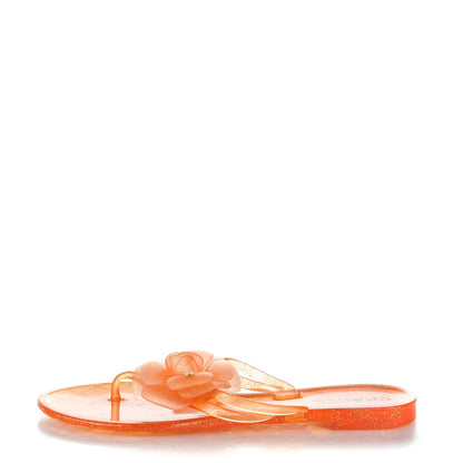 Chanel Jelly Camellia Glitter Thong Sandals 37 Orange 1 of 8