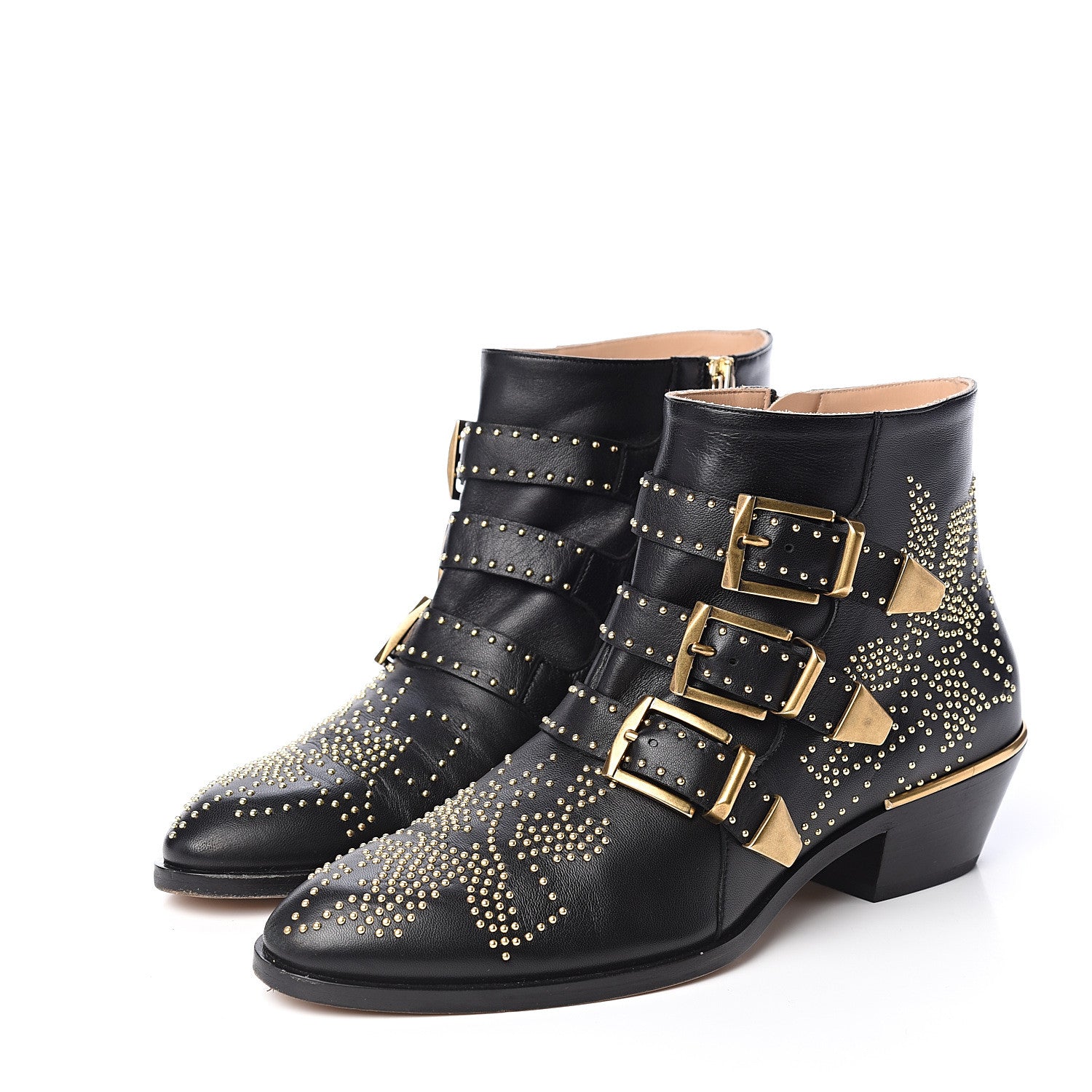 Chloe Nappa Sheepskin Studded Susanna Ankle Boots 37 Black 3 of 10