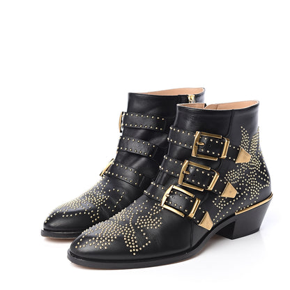 Chloe Nappa Sheepskin Studded Susanna Ankle Boots 37 Black 3 of 10
