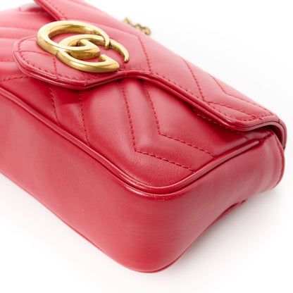 Gucci Calfskin Matelasse Super Mini GG Marmont Shoulder Bag Hibiscus Red 10 of 11