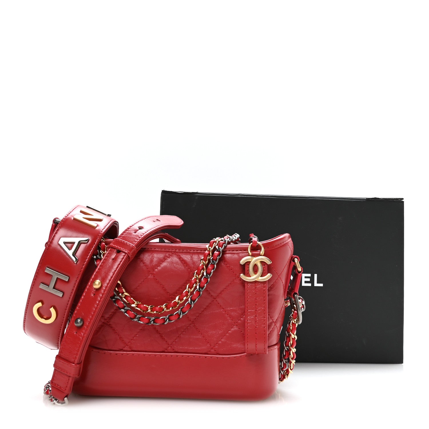 Chanel Aged Calfskin Quilted Small Gabrielle Logo Hobo Red 11 of 11