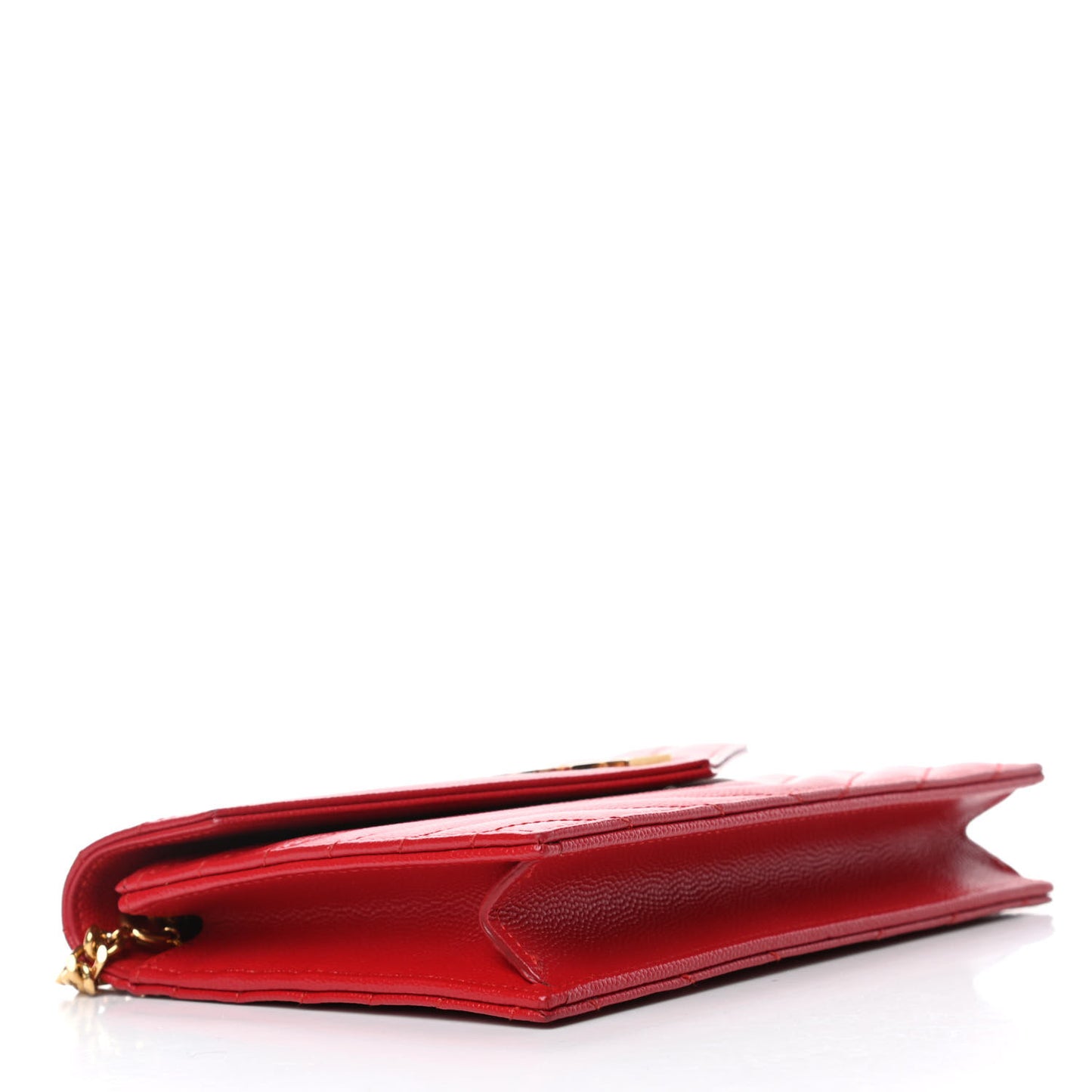 Grain De Poudre Matelasse Chevron Monogram Envelope Chain Wallet New Red