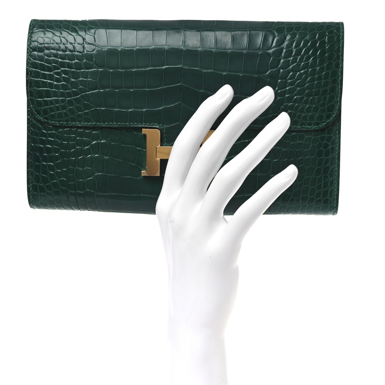 Hermes Shiny Alligator Constance Long Wallet Vert Emeraude 2 of 10