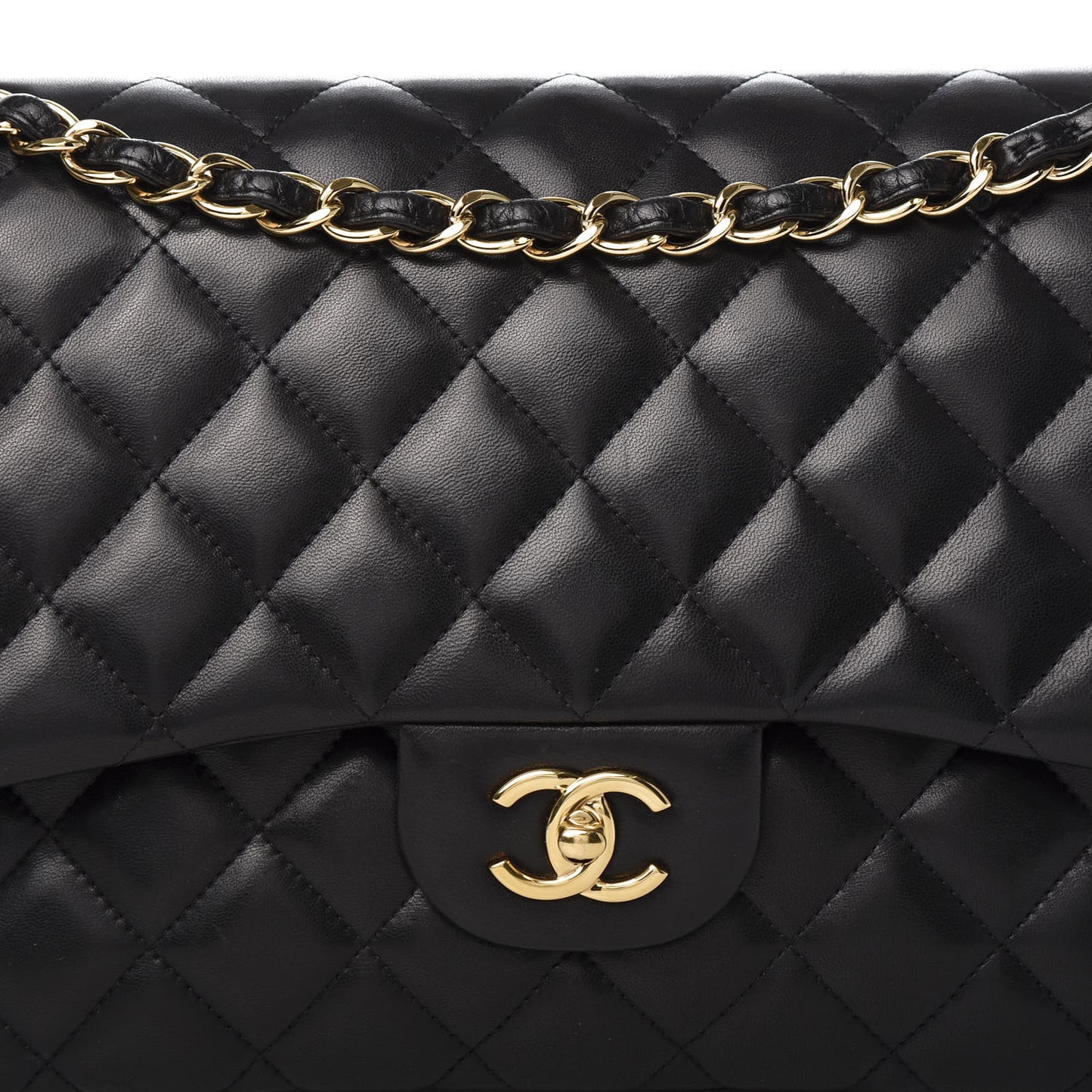 Lambskin Quilted Jumbo Double Flap Black