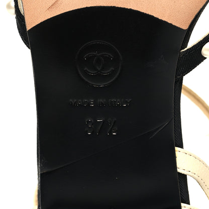 Chanel Lambskin Grosgrain Pearl Slingbacks 37.5 White Black 6 of 9